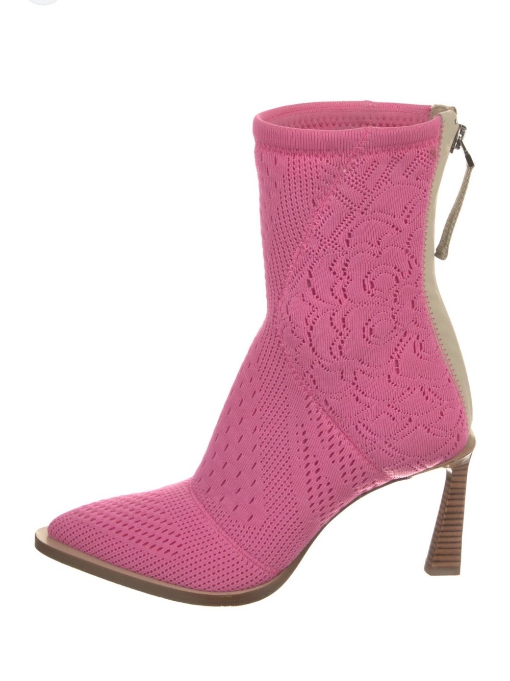 Fendi FFrame Jacquard Mesh Knit Ankle Boots Pink size 39